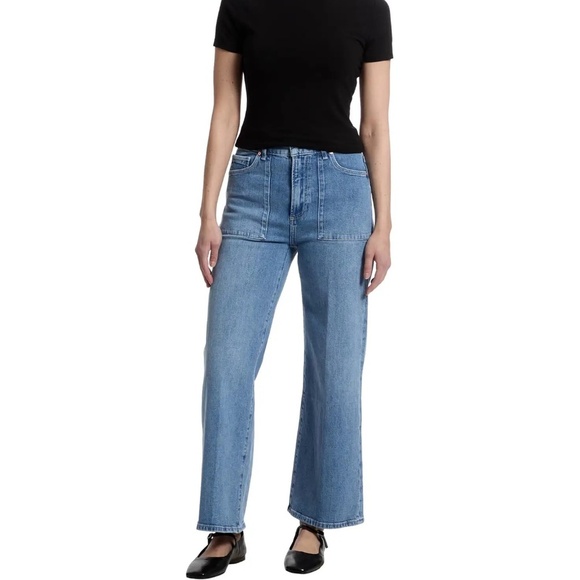 Paige Anessa Exposed Button Fly Wide Leg Jeans Blue Size 28 High Rise - Picture 1 of 14